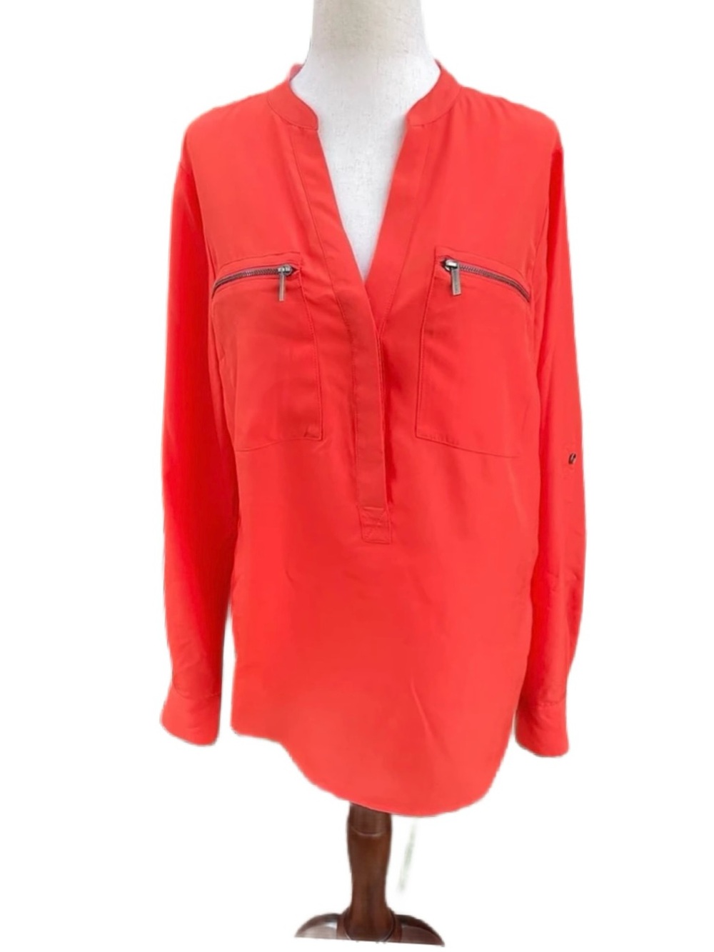 Michael Kors ~ Women’s Small ~ Vibrant Orange ~ BlouseW/ Zippered Pockets